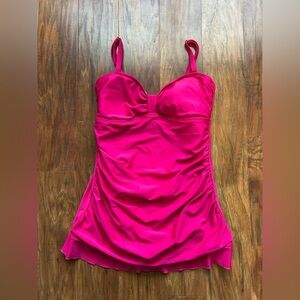 Shore Shapes Vibrant Pink One Piece Swimsuit Attached Skirt Adjustable Strap